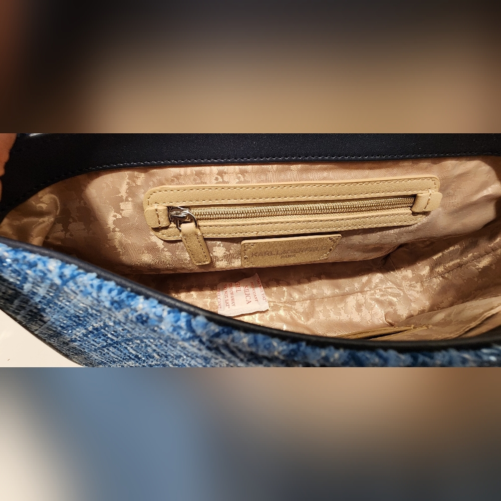 KARL LAGERFELD Paris Agyness Quilted Denim Shoulder Bag NWT - Picture 7 of 10